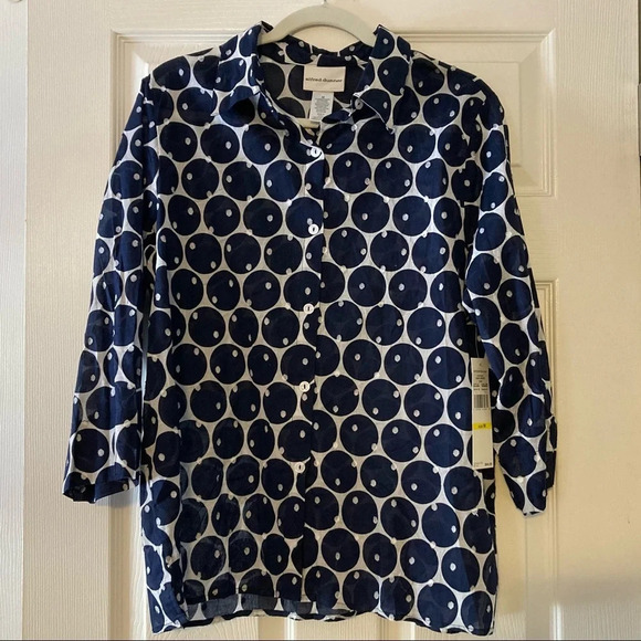 Alfred Dunner 3/4 Sleeve White & Navy Dot Tunic Top M - Picture 1 of 16